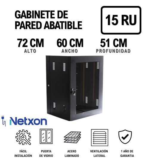 GABINETE NACIONAL DE PARED 15RU ABATIBLE 72X60X51 NT-GN-15RU NETXON